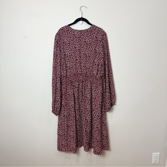Draper James Surplus Neckline Vine Print Wine Red Dress Bishop Sleeve - Picture 3 of 8